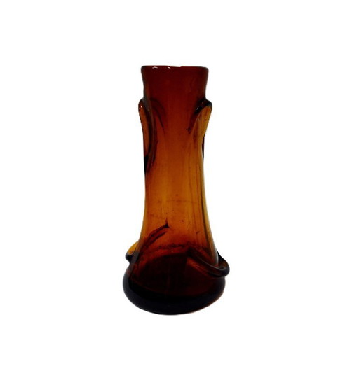 Vintage solid amber glass vase, 18 cm