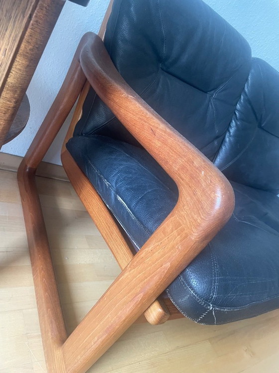 Image 1 of Dänisches Mid-Century 2-Sitzer Teak & Leder Sofa von EMC Møbler, 1970er/Mid-Century Modern Danish 2-Seater 