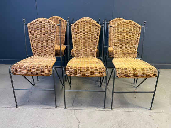 Sillas de mimbre de Frederick Weinberg, década de 1960, juego de 6 – Sillas de comedor, Metal, Wicker (photo 5 of 9)