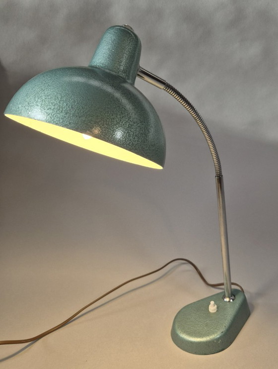 Bureau tafellamp met flexibele arm, groen, Aluminor, Tafellampen, Metaal, Chroom, Vintage (foto 3 van 10)