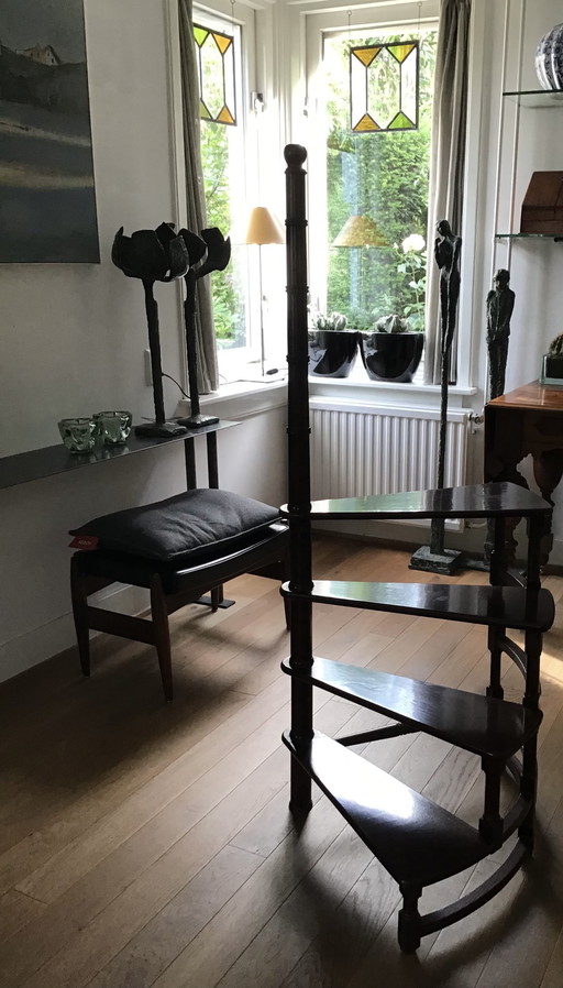 Victoriaans mahoniehouten bibliotheek trapje 