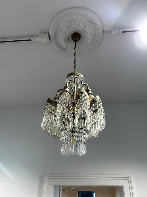 Antique brass crystal chandelier, 6-light, classic chandelier – kroonluchters, Glass