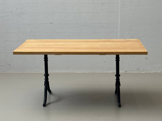Image 1 of Solid beechwood coffee table with cast iron legs, 1980s