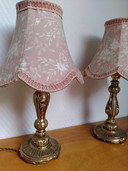 Paire de ampes anciennes, pied en bronze 
