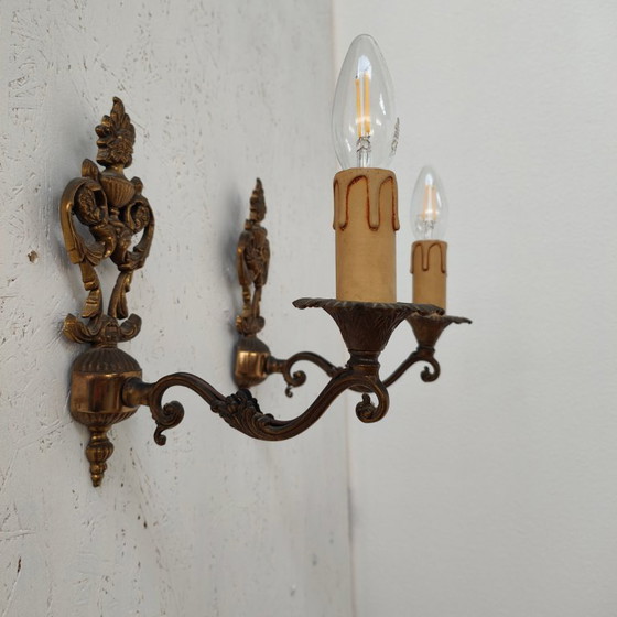 Image 1 of Appliques et lampes de chevet vintage en laiton Hollywood Regency