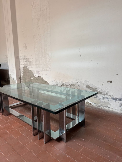 Saporiti coffee table, glass & chrome, 1970s