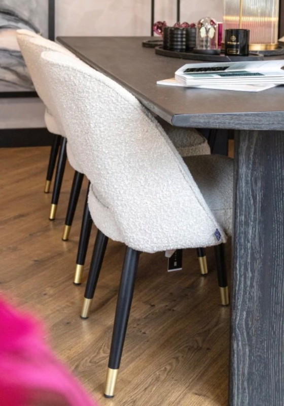 Image 1 of Eichholtz dining chair cliff bouclé crème set van 2