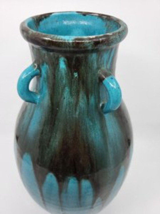 Image 1 of Primavera geglazuurde aardewerk vaas Art Deco Frankrijk Blauw