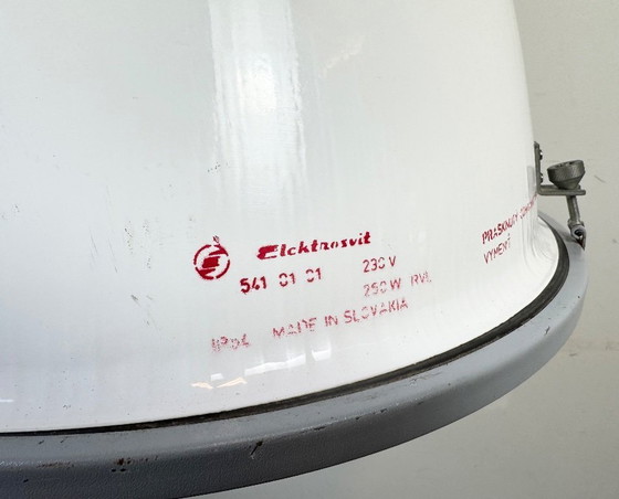 Image 1 of Große weiße Emaille-Industrielampe mit Klarglasabdeckung von Elektrosvit