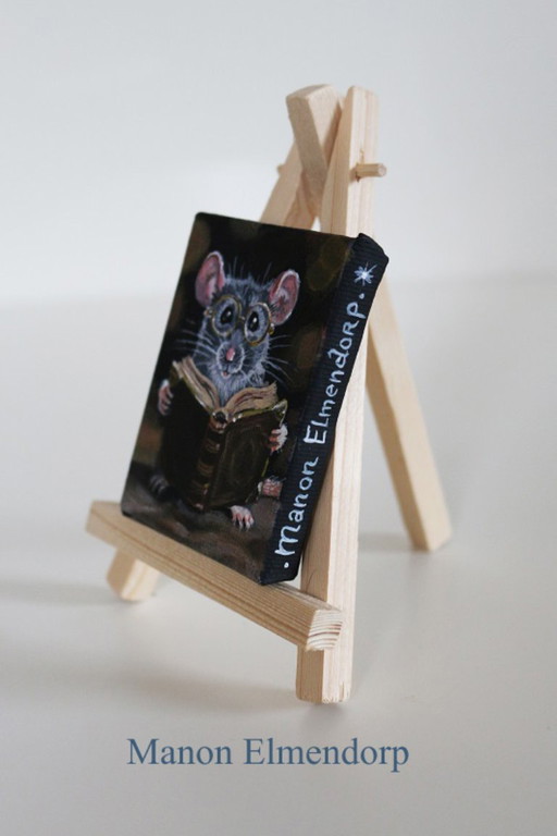 Hand-painted Painting Mouse "The Book of Spells"