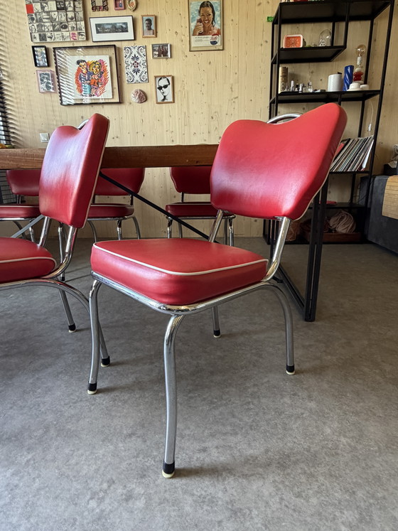 6 chaises de salle à manger rouges Bel Air CO-26 | Chaises de salle à manger rouges – fifties, Chrome (photo 6 of 10)