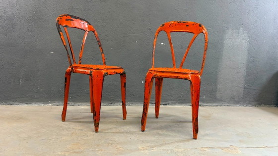 Image 1 of Set aus 2 industriellen Esszimmerstühlen aus Metall von Joseph Mathieu, lackierter Stahl, 1920er Jahre, Frankreich