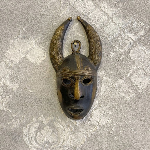 Decorative African Tribal Brass Mask, Yohoure (Akan Subgroup), Ivory Coast, 20th Century