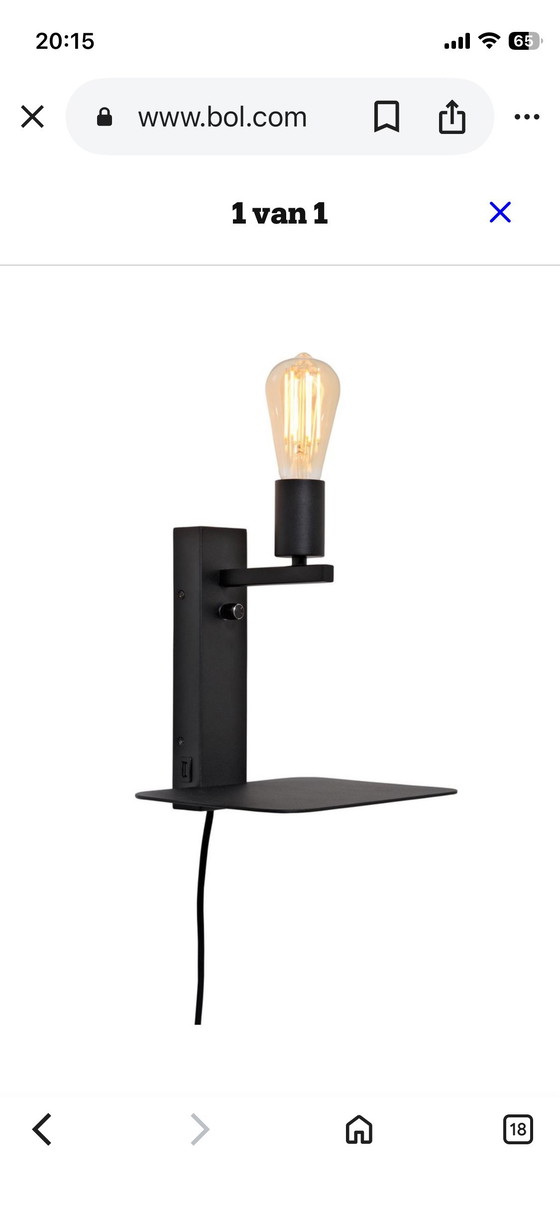Image 1 of Set van 2 zwarte nachtkast- wandlampen met boekenplankje