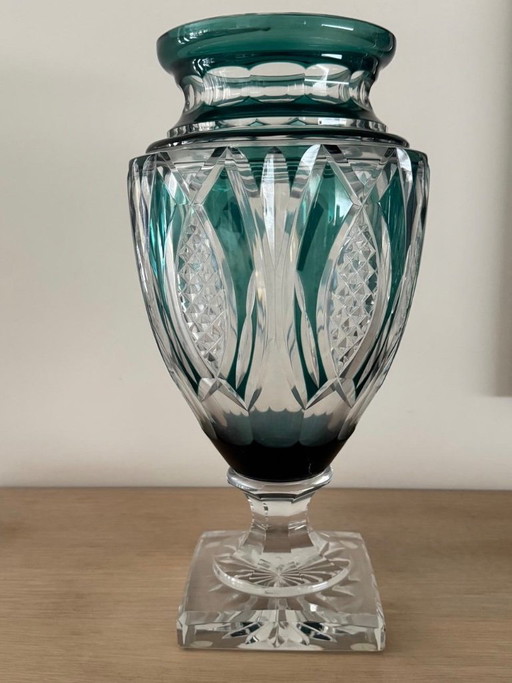Cut crystal vase, green
