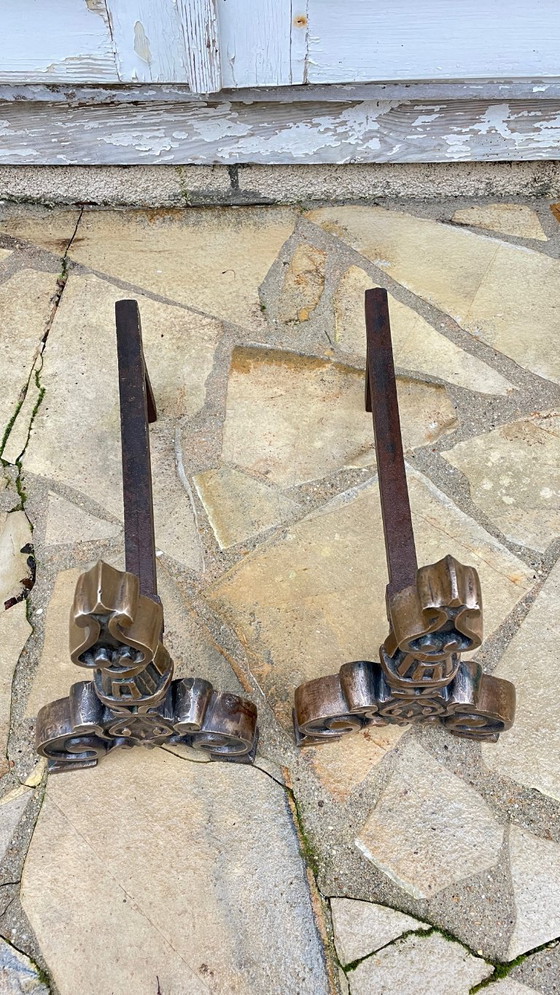 Pair of Vintage Solid Brass Fire Dogs – Candle holders, Cast Iron (photo 17 of 36)