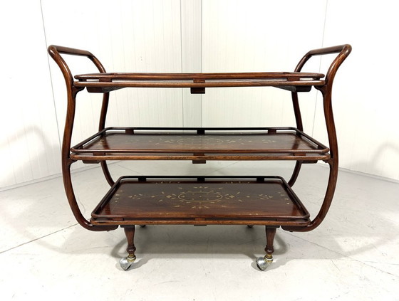 Image 1 of Carrello di servizio italiano in teak con ottone, anni '30-'40