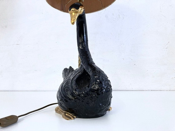 Image 1 of Lámpara de mesa de cerámica esculpida con forma de cisne de Ceramiche Zanotto, Bassano.