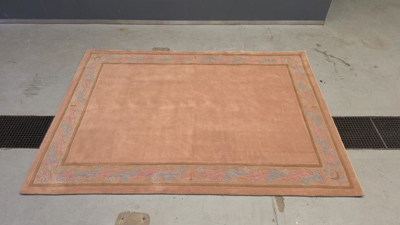 Image 1 of Alfombra moderna de lana hecha a mano, color naranja suave, 247x345cm.