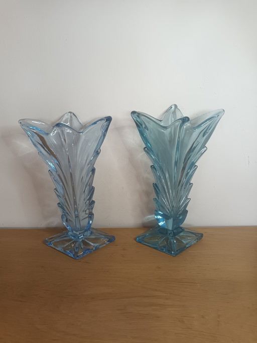 2 Art Deco pressed glass vases