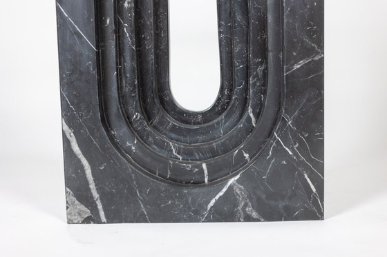 Image 1 of Pair of marble and glass top console tables. 1980s.