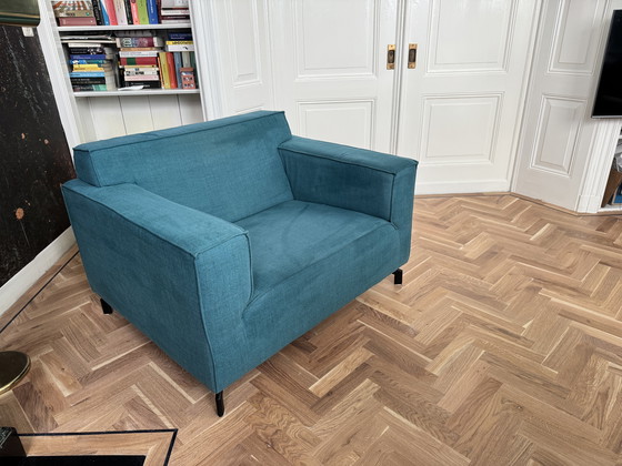 Image 1 of canapé deux places bleu vif turquoise de marque inconnue