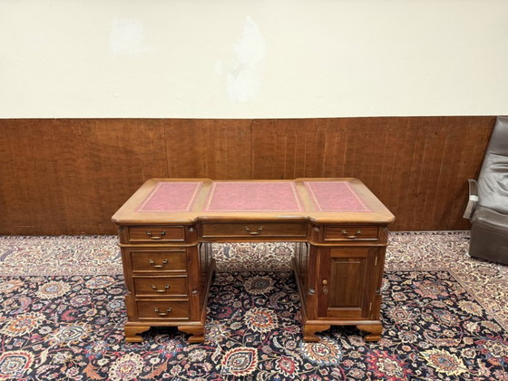 Classic English Desk Partnerdesk Red Leather – Wood (photo 4 of 19)