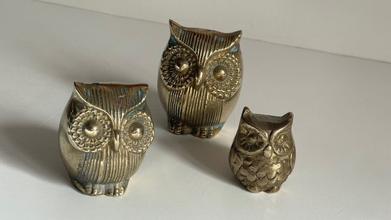 Image 1 of Famille HIBOUX Laiton et Bronze VINTAGE