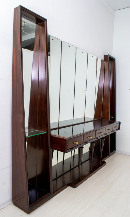 Guglielmo Ulrich Mid-Century Modern Italian Walnut Mirrored Sideboard, 1940s