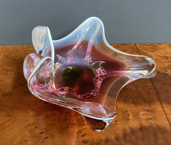 Image 1 of Cuenco de cristal rosa y verde de Josef Hospodka, década de 1960
