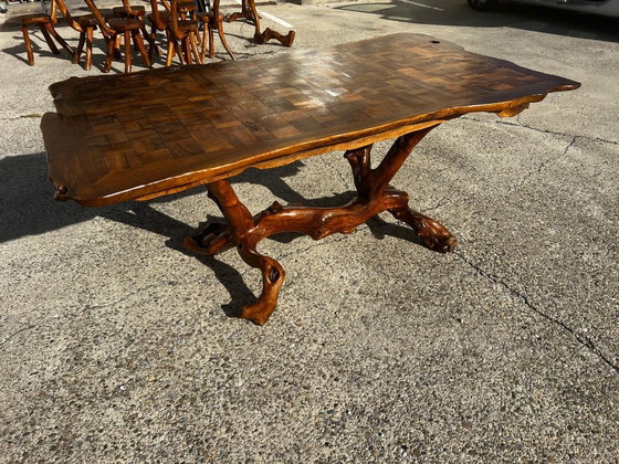 Sculptural solid olive wood brutalist style table 1970, Dining tables, Brown (photo 5 of 7)