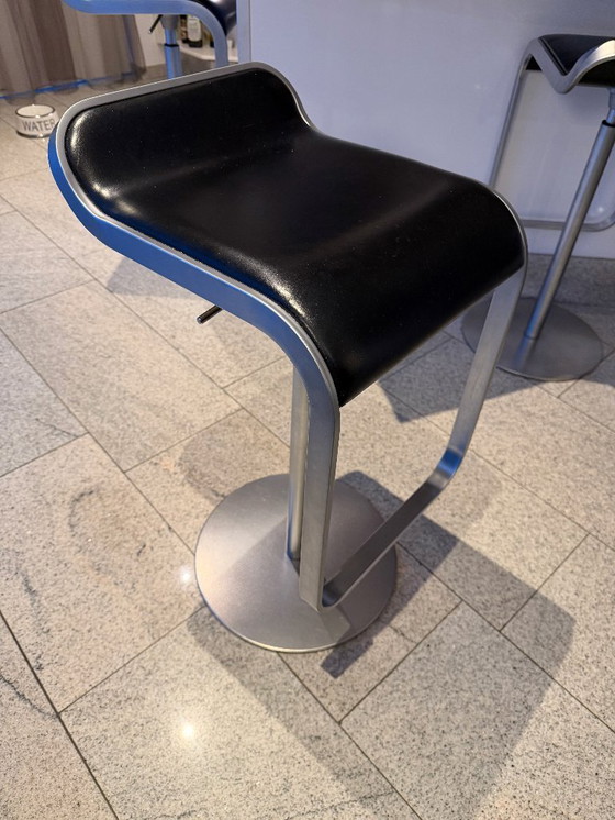 Image 1 of Tabouret de bar La Palma en acier inoxydable et cuir noir (lot de 4)