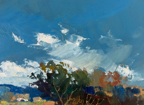 Image 1 of Peinture à l'huile originale représentant un paysage de rivière en été, reflet de la nature