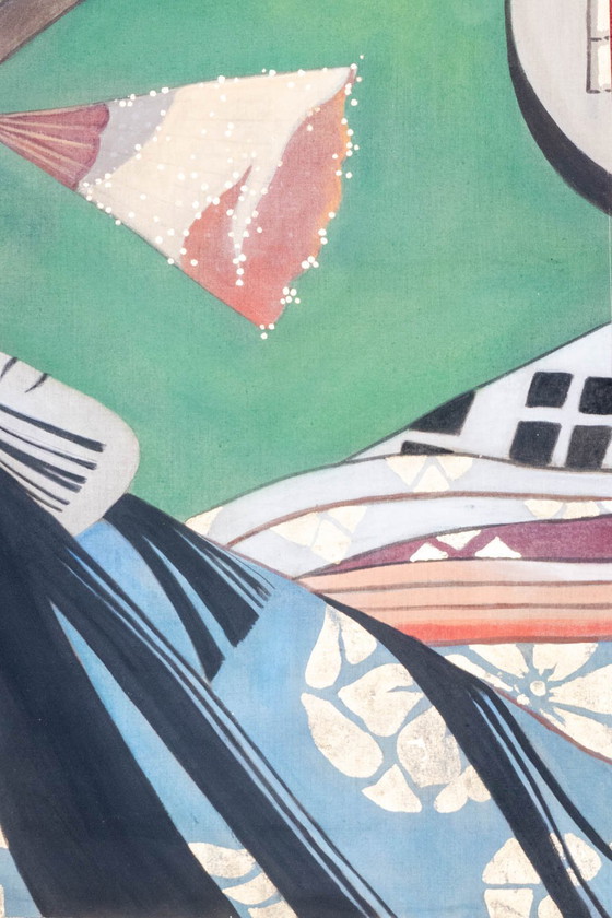 Image 1 of Toile Peinte Représentant Des Danseuses Japonaises. Contemporain.