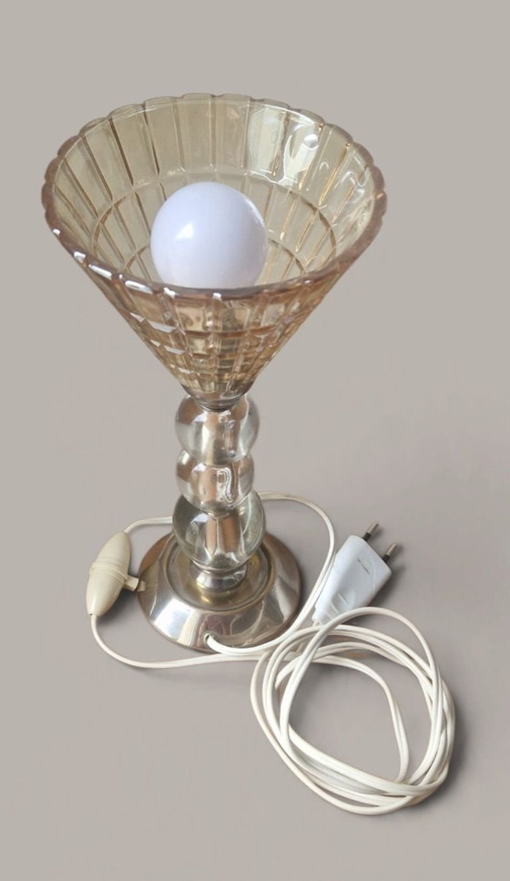 Modernist Glass and Metal Lamp - Jacques ADNET Style - 1950s – Table lamps (photo 11 of 15)