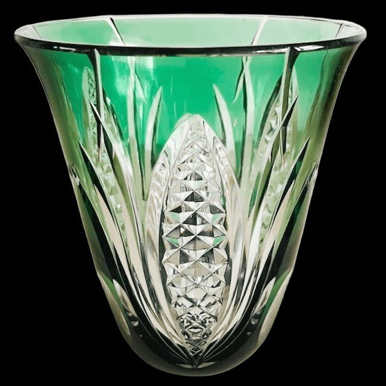 Image 1 of Vaso in cristallo Val Saint Lambert di René Delvenne, cristallo verde, trasparente, anni '60