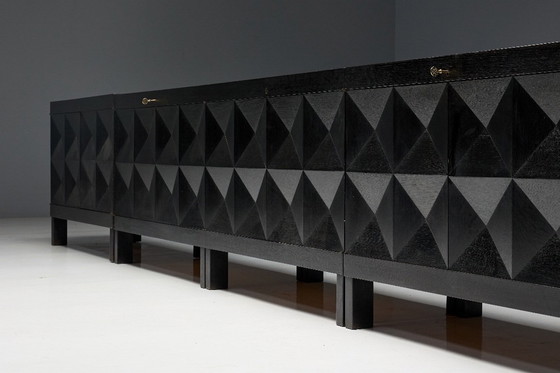 Image 1 of Brutalistisch De Coene-dressoir in gebeitst eikenhout, België, jaren 70