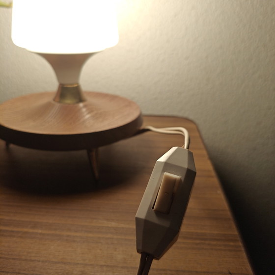 Image 1 of Vintage Atomic Style Table Lamp – Wooden Tripod Base – Mid Century Modern