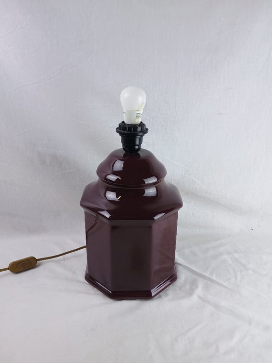 Image 1 of Handcrafted Black Ceramic Table Lamp Oriental Octogonal Vintage Designer