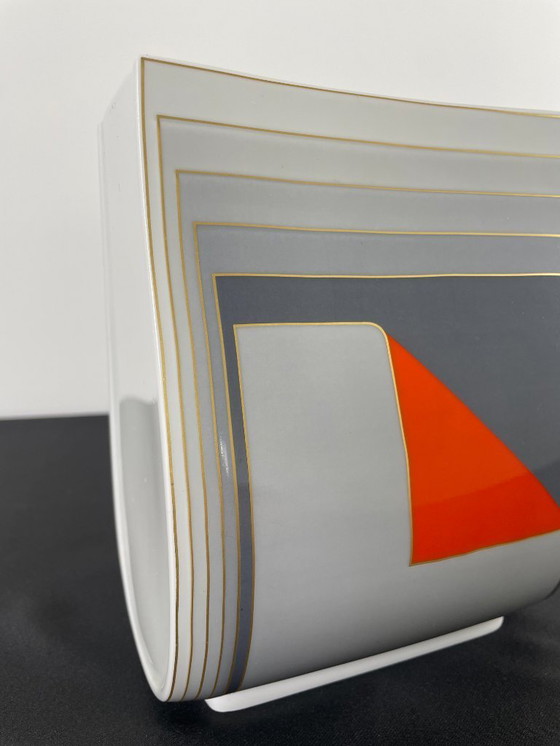 Image 1 of 1980s Gray and Red with Gold Stripe Rosenthal Vase By Christa Goltz Keramische Vaas