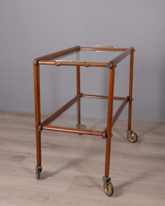 Image 1 of CARRELLO PORTAVANO VINTAGE ANNI '60 IN LEGNO E VETRO, DESIGN ITALIANO