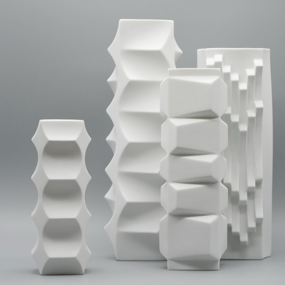 Image 1 of HUTSCHENREUTHER Chic Biskuitporzellan ARCHAIS 4× Vasen-Set Heinrich FUCHS Op Art