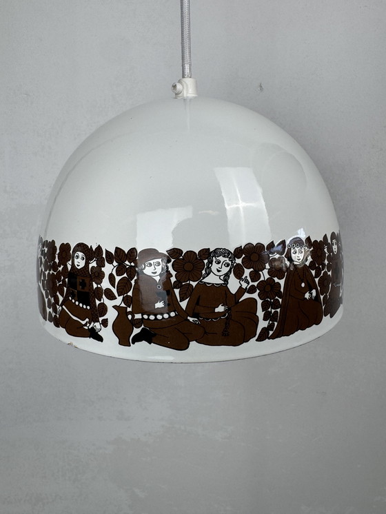 Image 1 of  Set of 2 Enamel Pendant Lamps by Kaj Franck for Fog & Mørup – “Tanssi” Folklore Design cm ⭐️ Designed by Kaj Franck for Fog & M