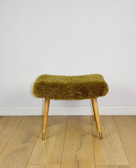 Image 1 of Vintage Stool High Seat khaki / olive - golded beech legs from 70ts