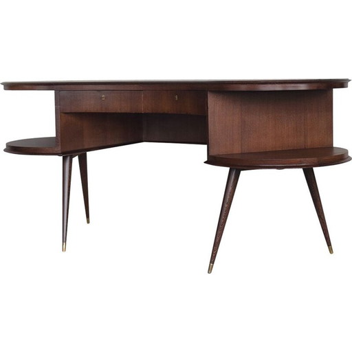 Scrivania boomerang vintage personalizzata in legno wengé con forma organica, Paesi Bassi 1960