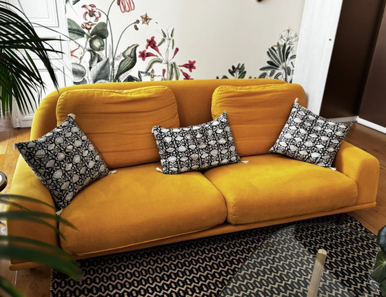 Image 1 of Canapé jaune moutarde sur mesure – modèle COCO – lin et coton