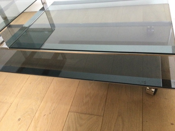Image 1 of Salontafel / Laag kastje, Italiaans design in gerookt glas en staal