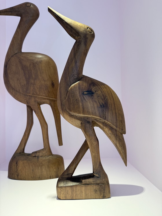Image 1 of Beautiful set of XL mid-century wooden herons / cranes – 60s/70s