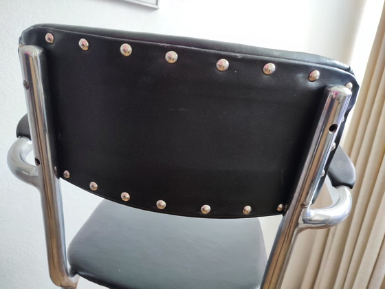 Image 1 of Vintage Children's Barber Chair 1950 Gispen Style Chrome & Black Barber Chair Children