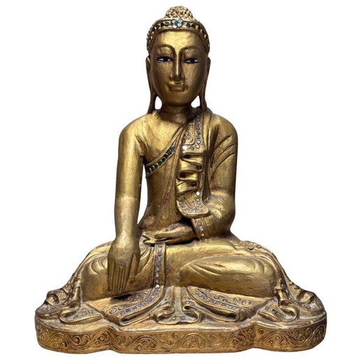 Buda Mandalay de madera dorada antiguo - Birmania - 35 cm - 2.6 kg